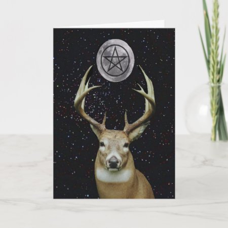 Pagan Yule Winter Solstice Stag Moon And Pentacle Holiday Card