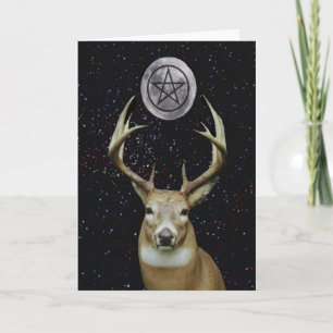 Pagan Yule Winter Solstice Stag, Moon and Pentacle Holiday Card