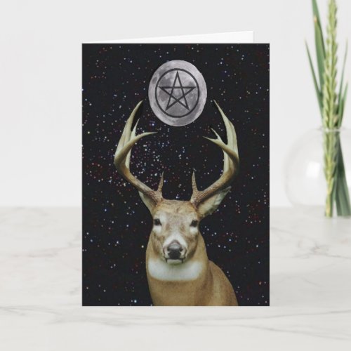 Pagan Yule Winter Solstice Stag Moon and Pentacle Holiday Card