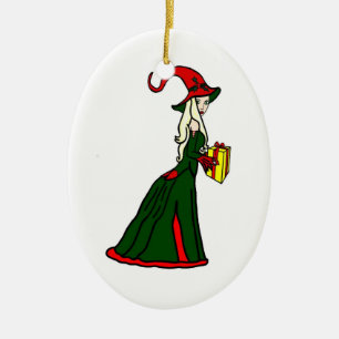 Pagan Yule Witch Ceramic Ornament