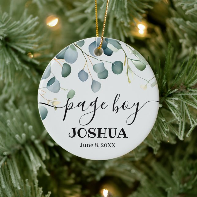 page boy eucalyptus Wedding Keepsake Ceramic Ornament (Tree)