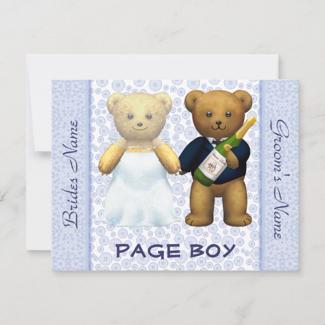 Page Boy - Teddy Bears Blue Wedding Invite (Front)