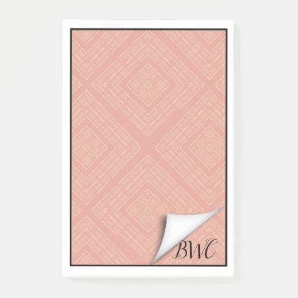 Page Curl Reveals Monogram on Peach Pattern Post-it Notes