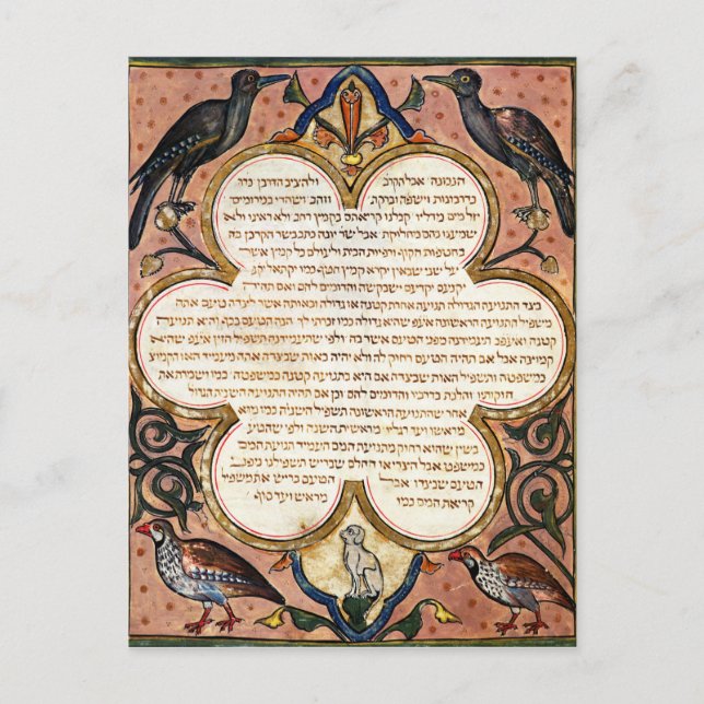 Page from a Hebrew Bible with birds, 1299 Postcard (Front)