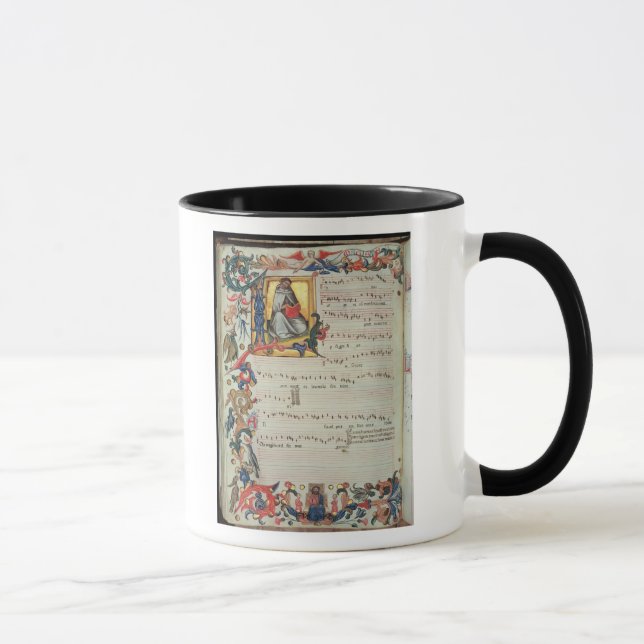 Page of musical notation with a historiated mug (Right)