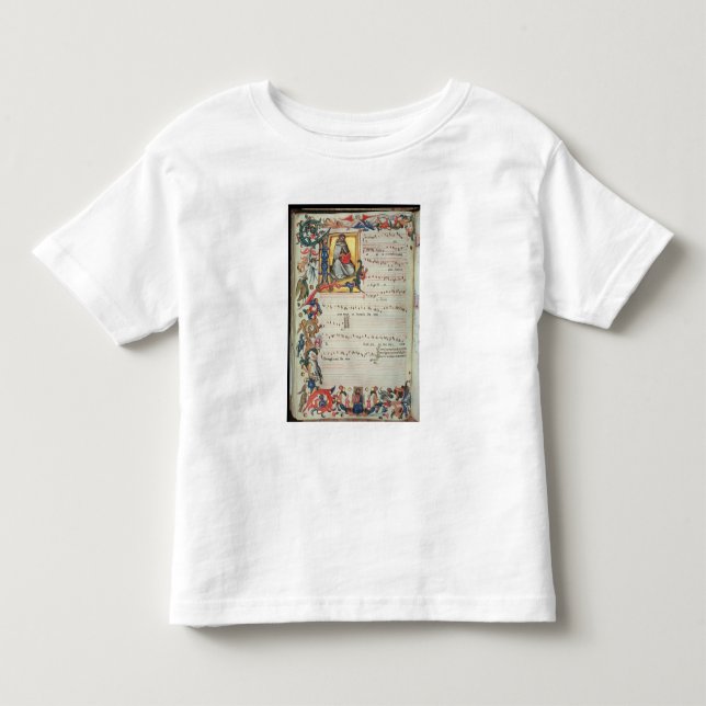 Page of musical notation with a historiated toddler t-shirt (Front)