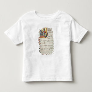 Page of musical notation with a historiated toddler t-shirt
