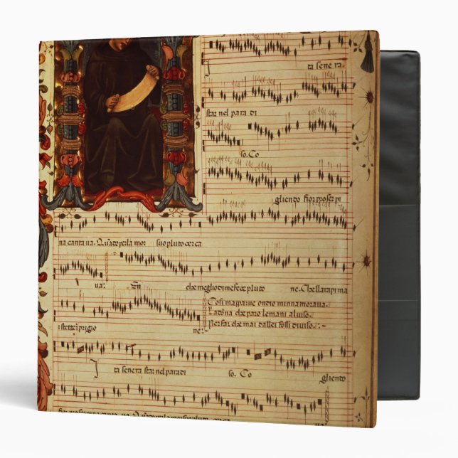 Page of Musical Notation with historiated 3 Ring Binder (Front/Inside)