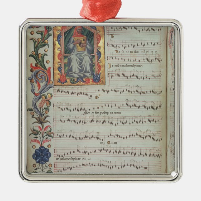 Page of musical notation with historiated metal ornament (Front)