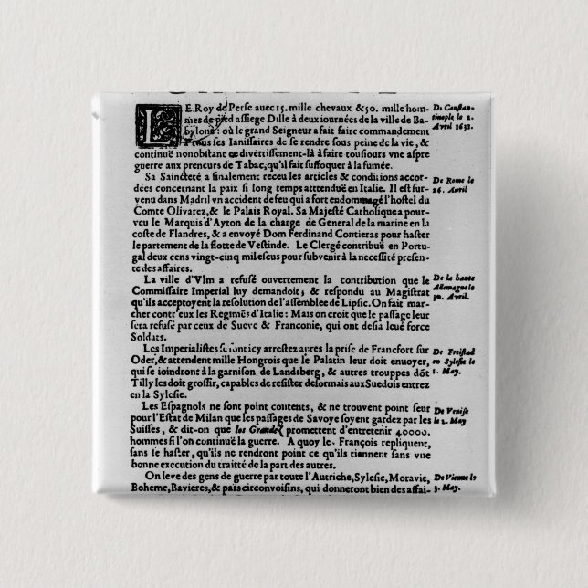 Page of text from 'La Gazette' Button (Front)
