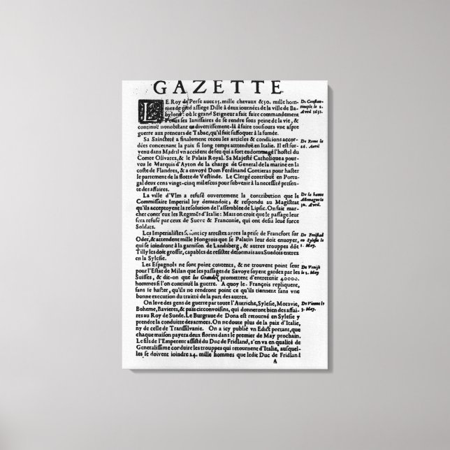 Page of text from 'La Gazette' Canvas Print (Front)