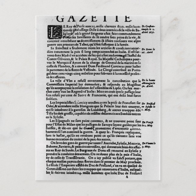 Page of text from 'La Gazette' Postcard (Front)