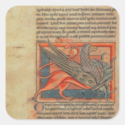 Page of text with an illustration of a griffin square sticker