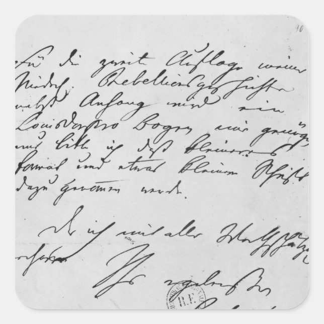 Page of text with his signature square sticker (Front)