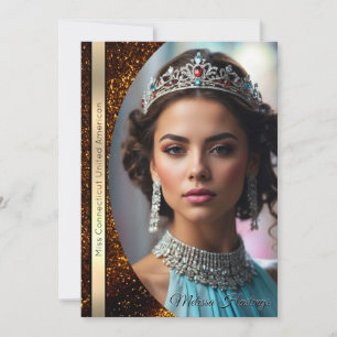 Pageant Autograph Card Gold Sash Luxury Glitter 