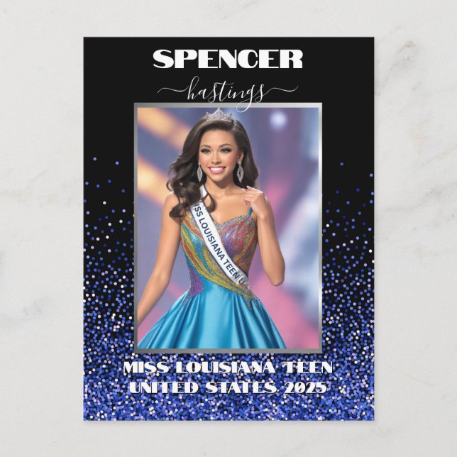 Pageant Autograph Postcard Blue Glitter Promo Card (Front)