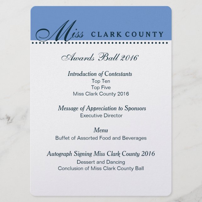 Pageant Awards Ball Program in Champagne (Front)