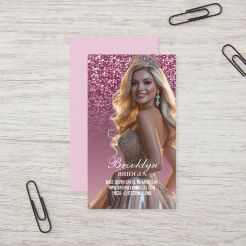 Pageant Business Cards Berry Sparkle Cutout Photo