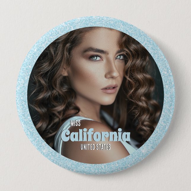 Pageant Button Pin | Aqua Glitter Glitz (Front)