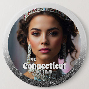 Pageant Button Pin - Black and Silver Glitter Glam
