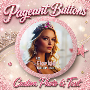 Pageant Button Pin Rose Gold Glitz