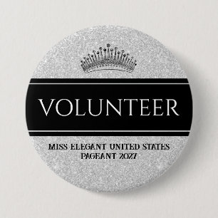 Pageant Button Pin Silver Sash Volunteer Button