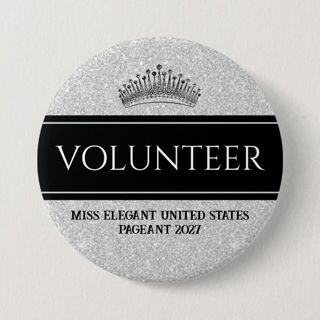 Pageant Button Pin Silver Sash Volunteer Button (Front)