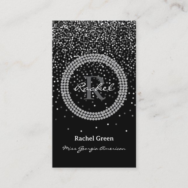 Pageant Calling Card Glitter Monogram Rhinestone (Front)