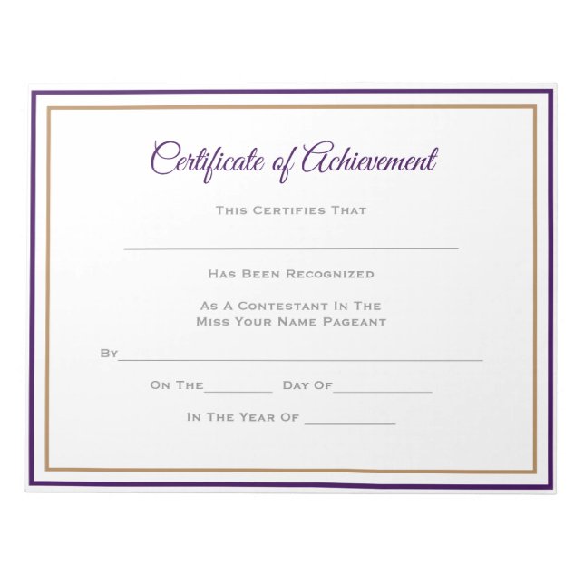 Pageant Certificates-Achievmnt Notepad (Front)