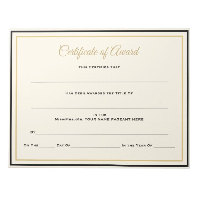 Pageant Certificates-Award Notepad (Front)