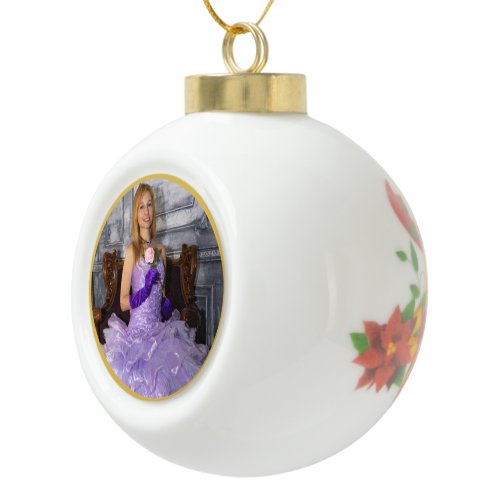 Pageant Christmas poinsettia Personalized Photo Ceramic Ball Christmas Ornament