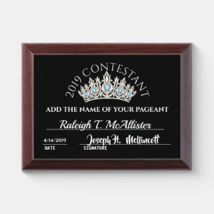 Pageant Contestant Award Plaque