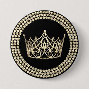 Pageant Crown Button - Black & Gold Glam