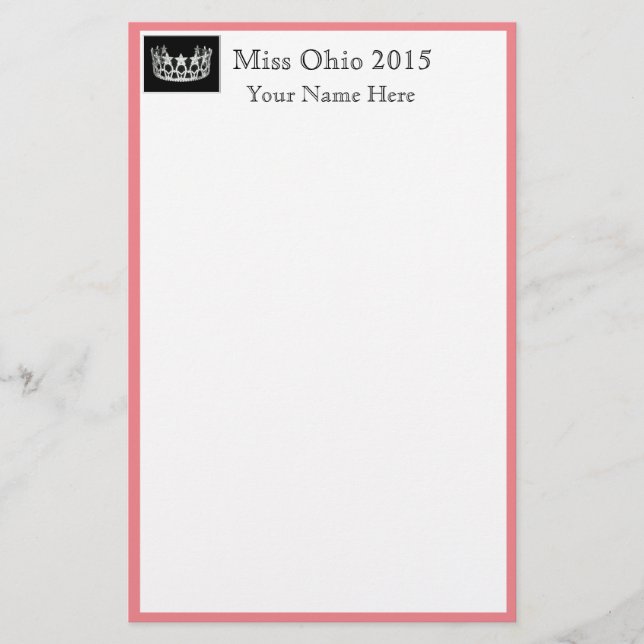 Pageant Crown & Custom Name Stationery Sheets (Front)