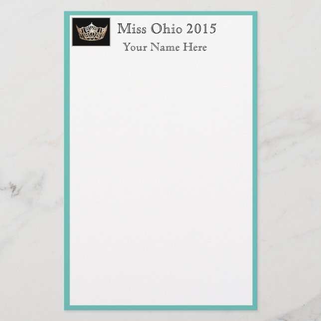 Pageant Crown & Custom Name Stationery Sheets (Front)
