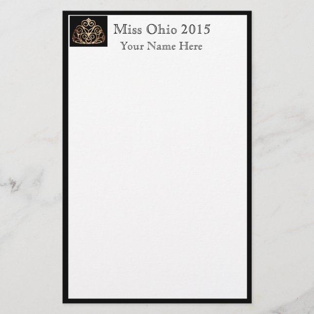 Pageant Crown & Custom Name Stationery Sheets (Front)
