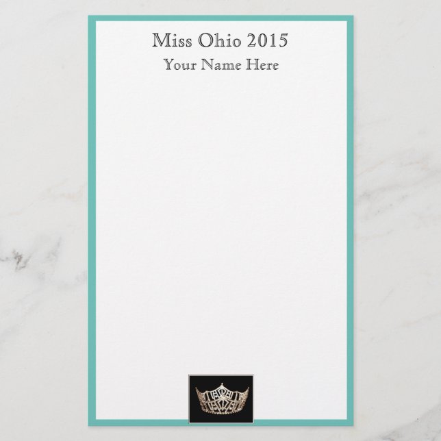 Pageant Crown & Custom Name Stationery Sheets (Front)