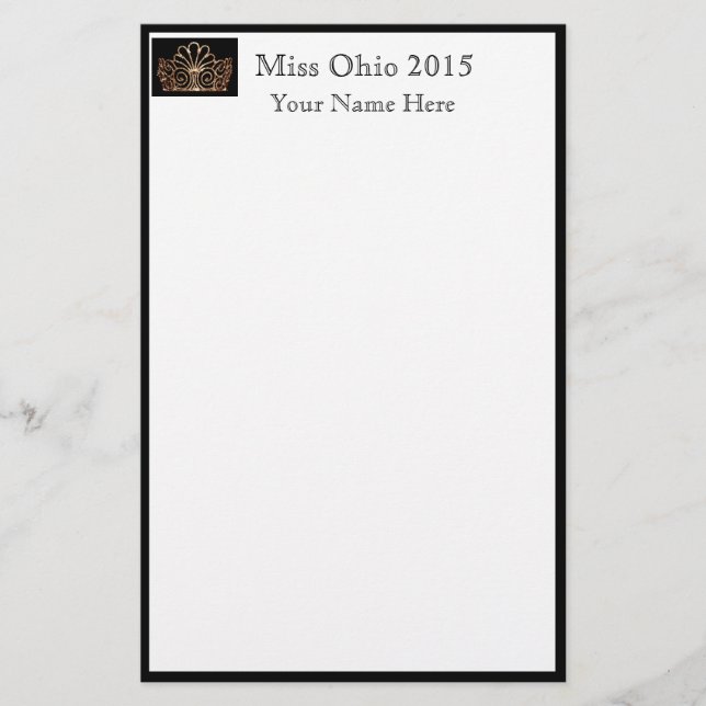Pageant Crown & Custom Name Stationery Sheets (Front)