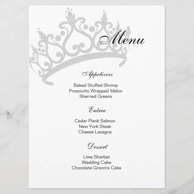 Pageant Menu Package Pageant Crown Menu Card | Zazzle