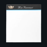 Pageant Crown Notepad<br><div class="desc">Notepad shown in white with a thin blue accent line under a black accent strip with a pageant queens gold crown and a title.
Customize this item and change the text to yours.</div>