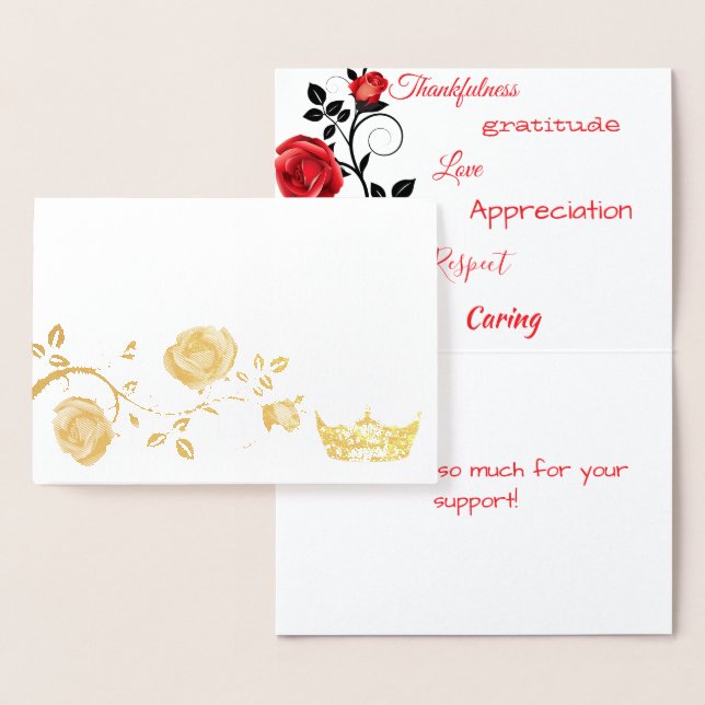 Pageant Crown & Rose vine Thank You Card Gold Foil (Display)