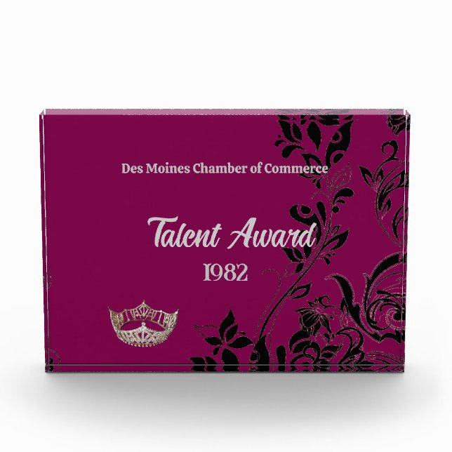 Pageant Floral Silver Crown Acrylic Award (Front)