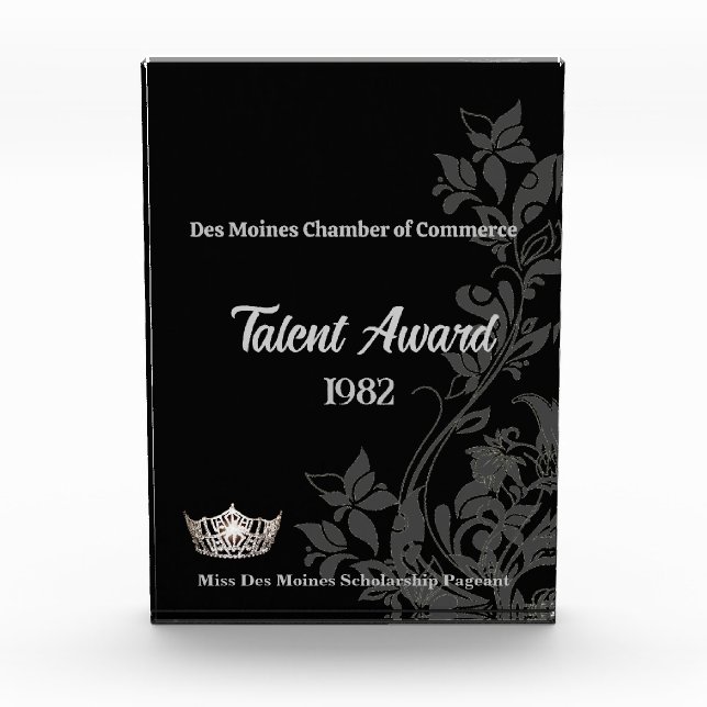 Pageant Floral Silver Crown Acrylic Award (Front)