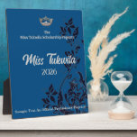 Pageant Floral Silver Crown Acrylic Award Plaque<br><div class="desc">Acrylic pageant award is shown in, mid royal blue but you can customize it. Features a round four-point crown similar to the Miss America crown and graceful dark navy and scrolls along the side. Customizable text for you to insert you own titles, pageant name and upload your own vector-ready logo...</div>