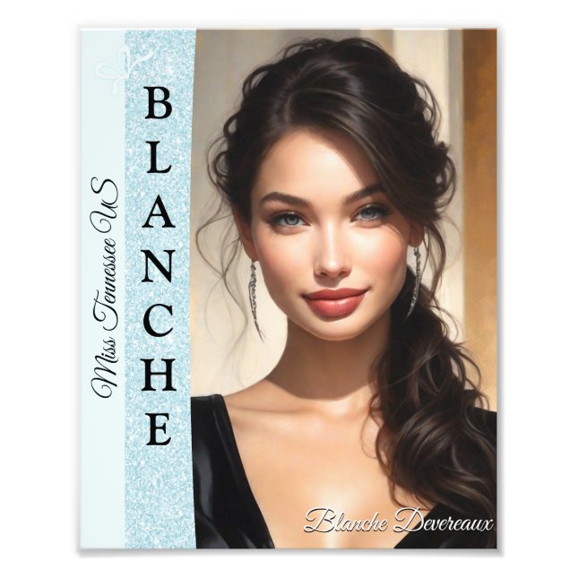Pageant Headshot Photo Print Teal Blue Glitter (Front)