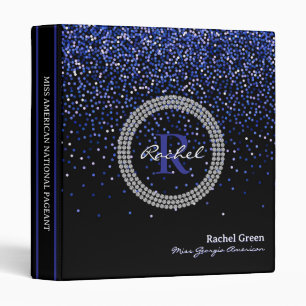 Pageant Notebook Blue Glitter Monogram Rhinestone 3 Ring Binder