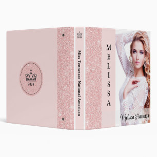 Pageant Notebook Custom Rose Gold Glitter Photo 3 Ring Binder