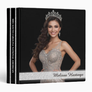 Pageant Notebook Portrait Photo Silver Glitter 3 Ring Binder