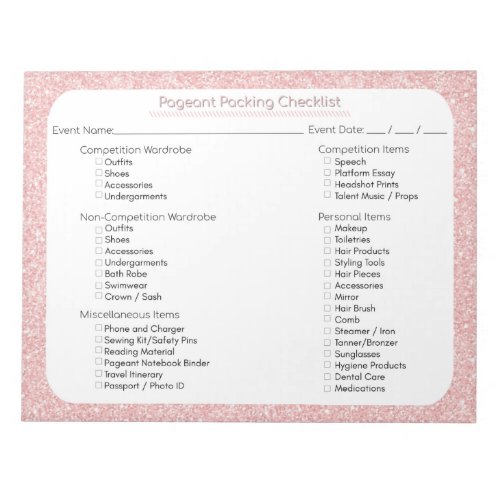 Pageant Packing Checklist _ Large Notepad