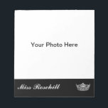 Pageant Photo Autograph Pad<br><div class="desc">Hey pageant royalty this autograph pad is perfect to use at all your autograph signing appearences.
Shown with a black accent strip with a photo print of a silvertone pageant crown and a space for your own photo.
Customize this pad and add your photo and change to your title.</div>